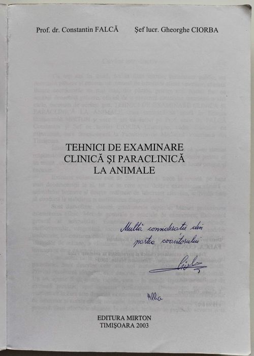 Tehnici de examinare clinica la animale, C. Falca, Gh. Ciorba, 2003