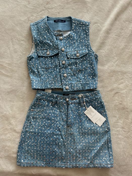 Дамски дънков комплект нов