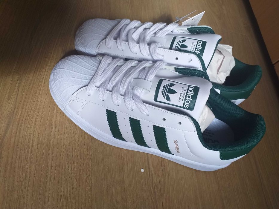 Adidas Superstar Albi cu dungi verzi