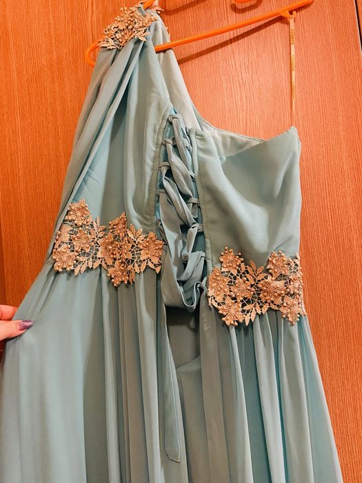 Rochie lunga de ocazie din voal 42 turcoaz