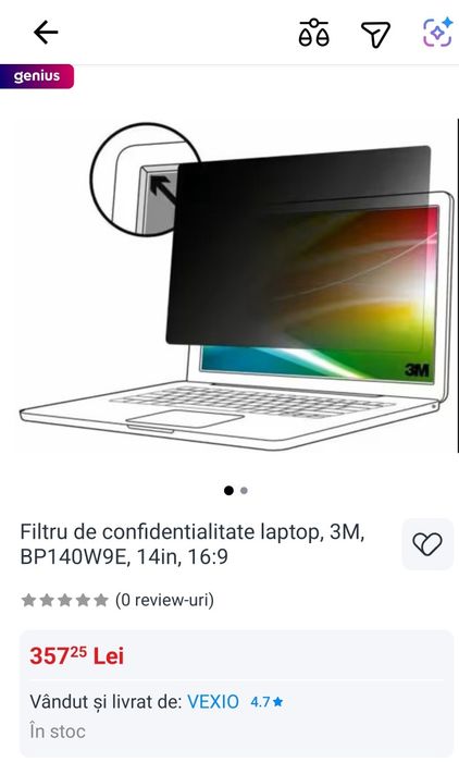 Folie 3M privacy laptop 14" 16:9 NOUA SIGILATA