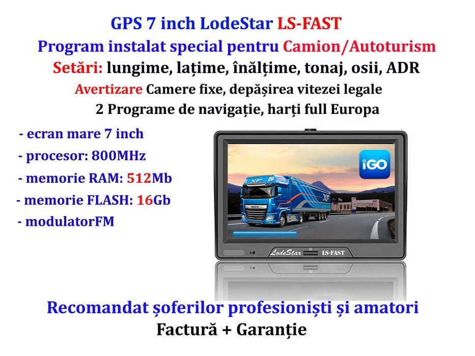 Navigatie GPS Camion/TIR 7 inch NOU program iGO Primo Full Europa 2026