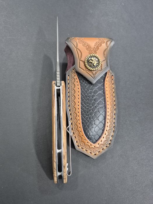 Сгъваем нож дамаска стомана с кожена кания,SD16