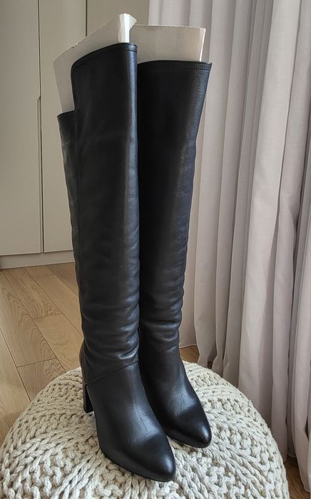 Cizme piele negre peste genunchi imblanite ZARA 39