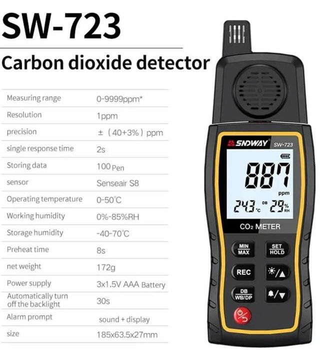 Цифровой измеритель CO2 SNDWAY SW-723 детектор углекислого газа