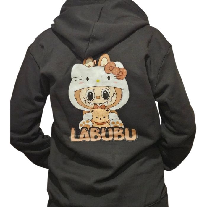 Унисекс нов аниме суичър в черно с качулка Лабубу Black Anime Hoodie Labubu