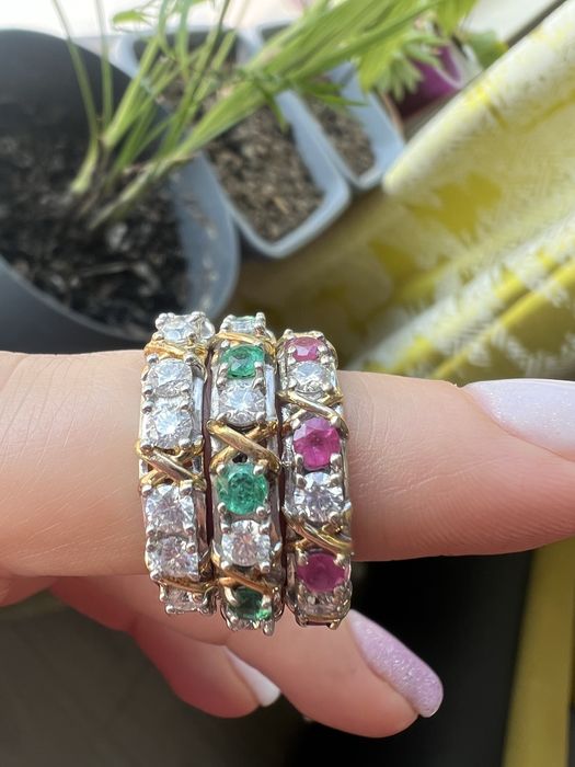 Inele Eternity Trilogy cu rubin, smarald și moissanite naturale