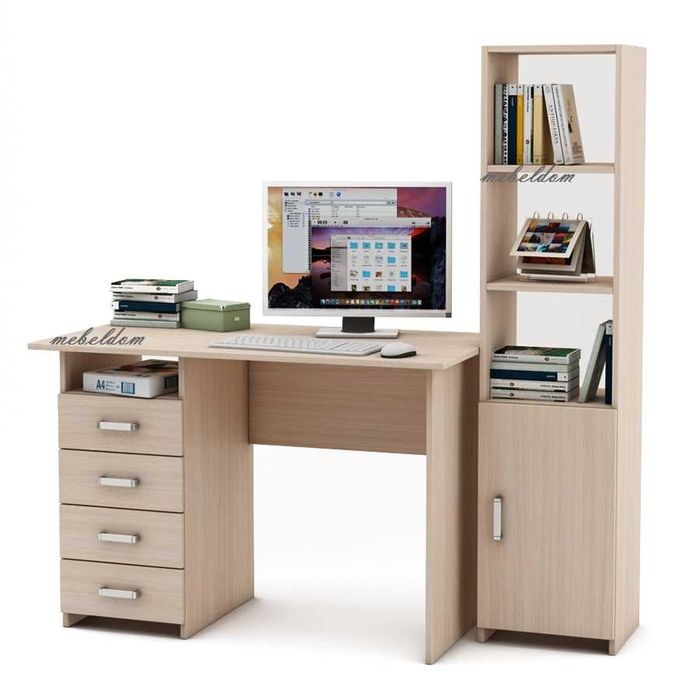 Бюро 110см. с 4 чекмеджета и етажерка с плавна врата(код-0911)