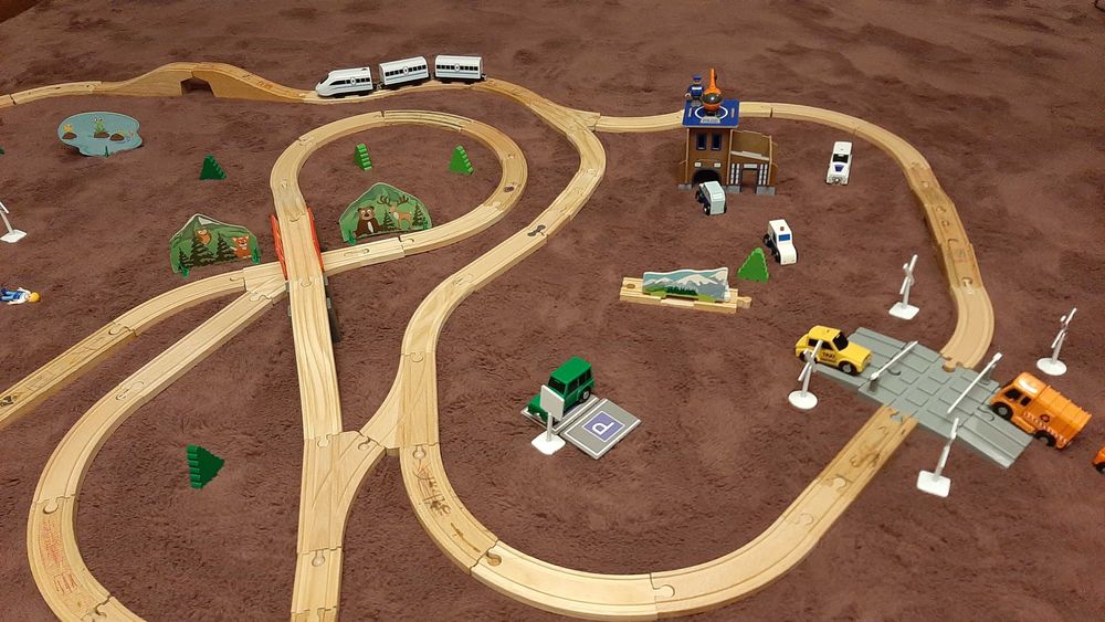 3 Seturi trenuri trenulet de lemn 200 piese set electic cadou perfect