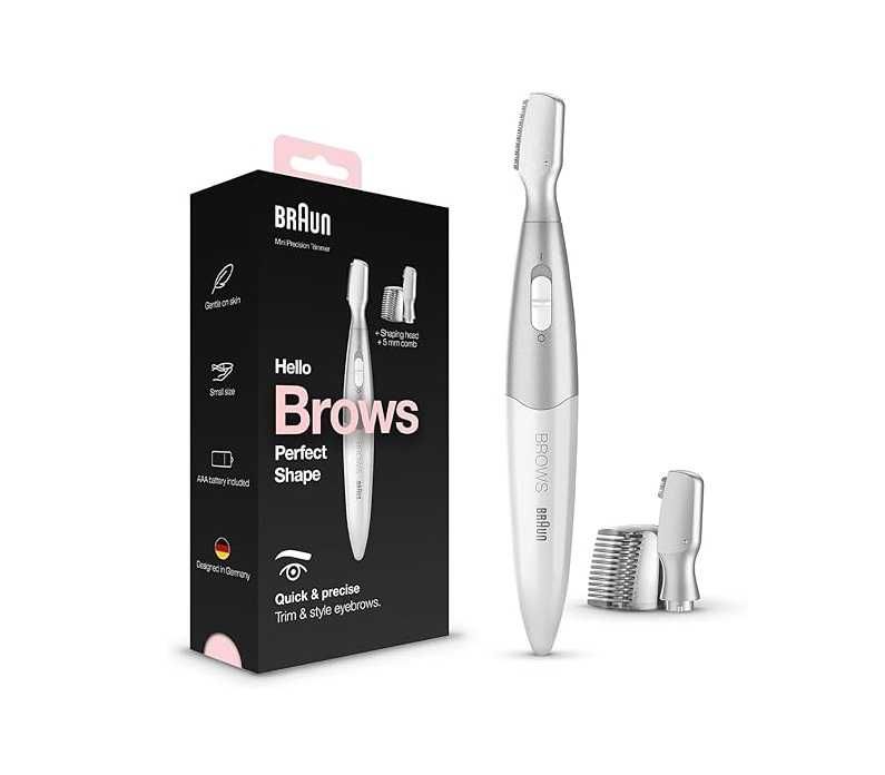 Прецизен тример за вежди Braun FG1106, Захранване с батерия, Бял