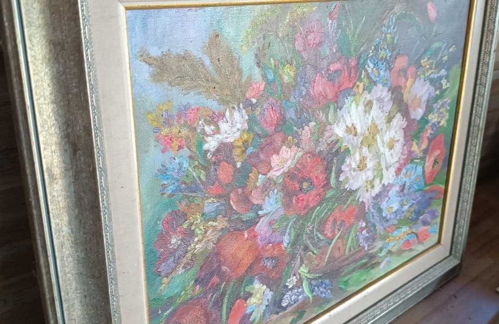 ръчно рисувана маслена картина – букет с цветя