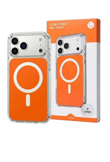 Husa iPhone 17 PRO, HEYBINGO, design slim, MagSafe, Anti-Soc, Anti Zgarieturi, Clear Fusion Mag Cover, Portocalie
