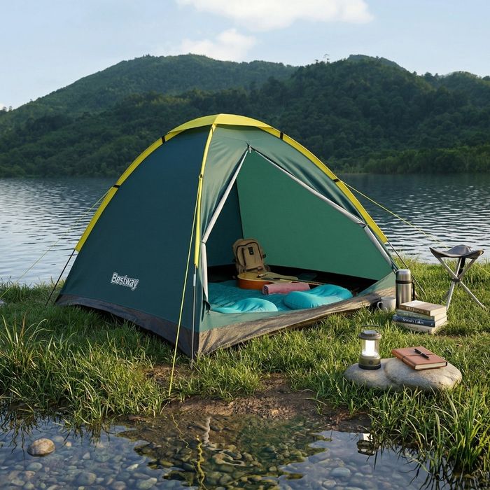 Двуместна лека къмпинг палатка с комарник и чанта за пренасяне, 205x145x100см