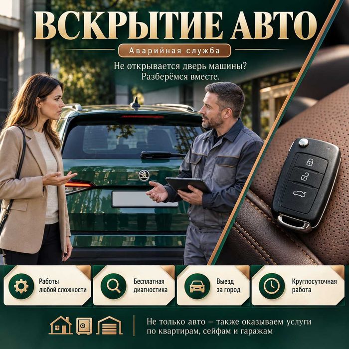 Открыть заклинившую пассажирскую дверь/вскрытие капота и бардачка авто