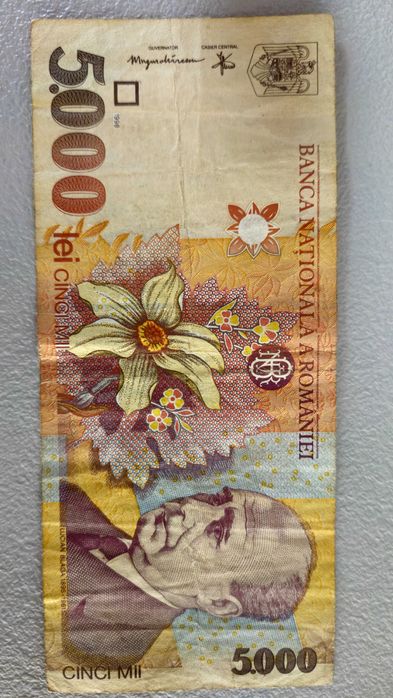 bancnote vechi: 10 bucati 5000 lei si 1 bucata 10 lei