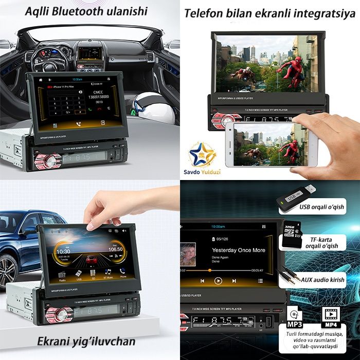 7" Teleskopik avtomobil multimedia