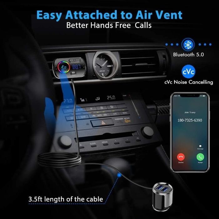 Transmițător Bluetooth 5.0 + hansfree, car kit, dual USB