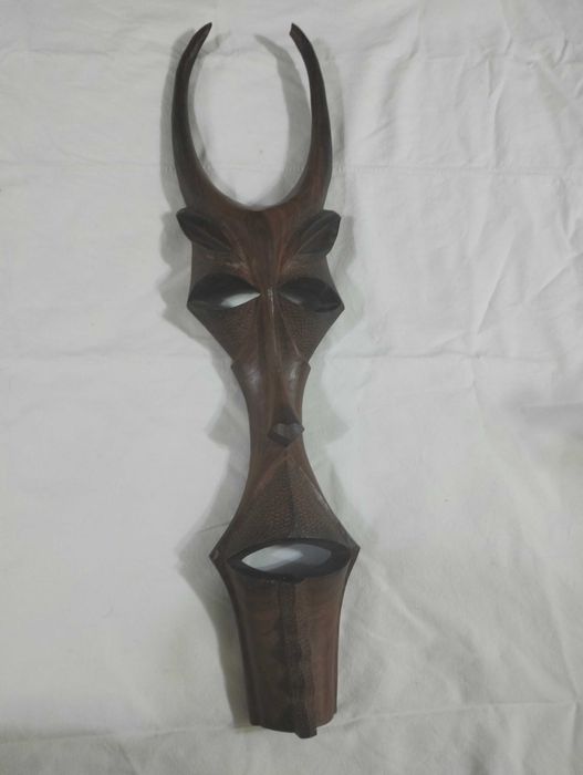 Mască Africană de Colecție – Sculptură Manuală Lemn Masiv Greu 54cm