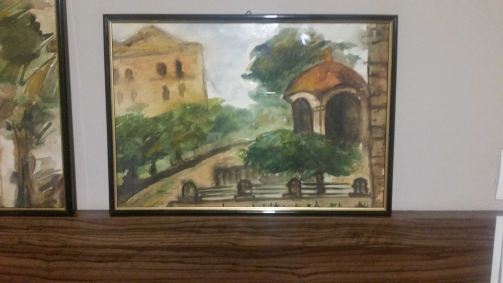 Селска черква. Картина, рисувана на ръка с акварелни бои.