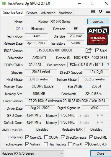 Sapphire Pulse RX570 4GB