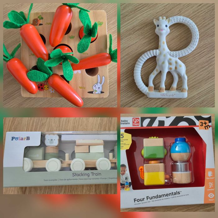 Бебешки играчки и дрънкалки за количка, меки книжки, сензорни кубчета