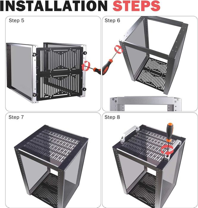 GeeekPi 8U Server Rack Cabinet DeskPi RackMate T1 Plus,Rack rețea 10 inch pentru servere, rețea, echipamente AV, 10.23 inch 260 mm Adâncime (Argintiu)