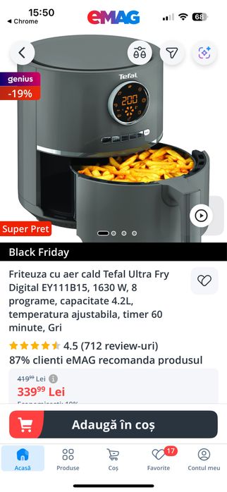 Air fryer / friteuza Tefal 4,2 L