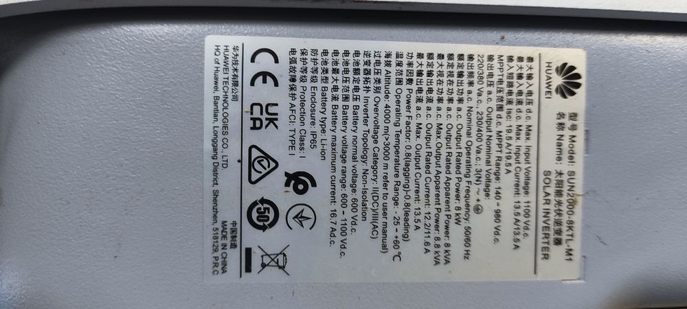 Invertor Huawei SUN2000-8KTL-M1 + Smart meter + Smart dongle WIFI/Ethernet