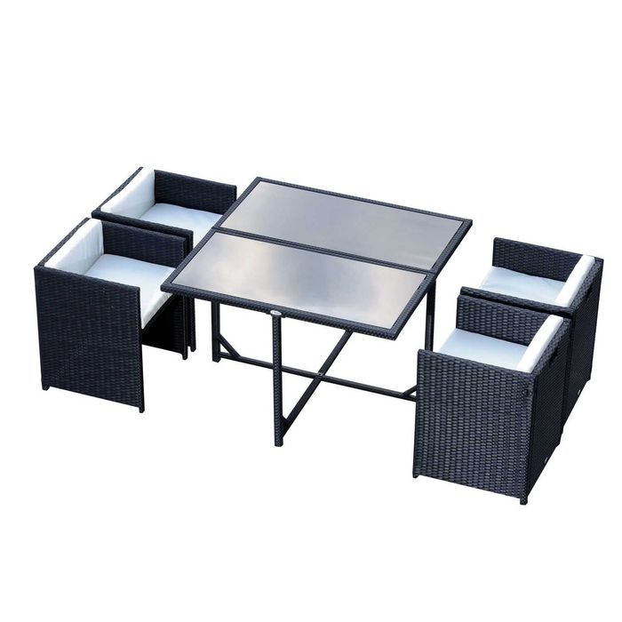 Set Mobilier de Grădină cu Masă de Prânz, 4 Scaune și Perne, 109x109x72 cm, Negru x7 set disponibile