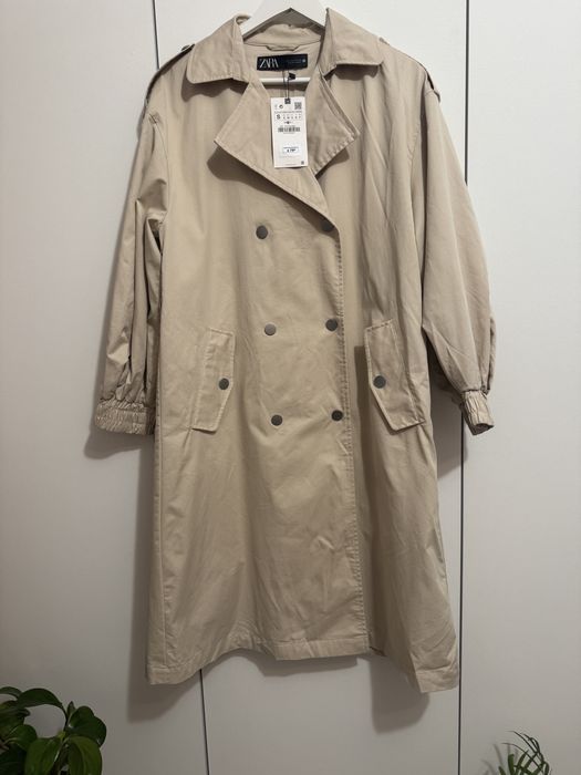 Trench de primavara bej camel cu maneci bufante midi Zara marimea S