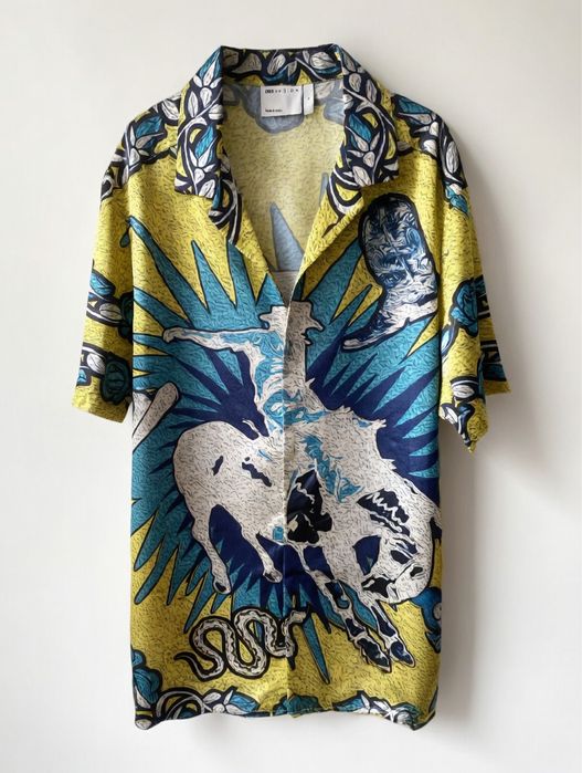 ASOS DESIGN relaxed revere satin shirt with cowboy rodeo print