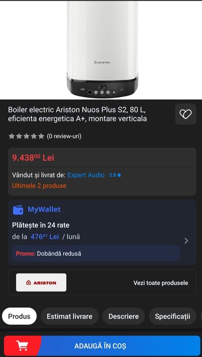 Boiler cu pompa de caldura Ariston Nuos PLUS S2 WIFI 80 WH - 80 litri