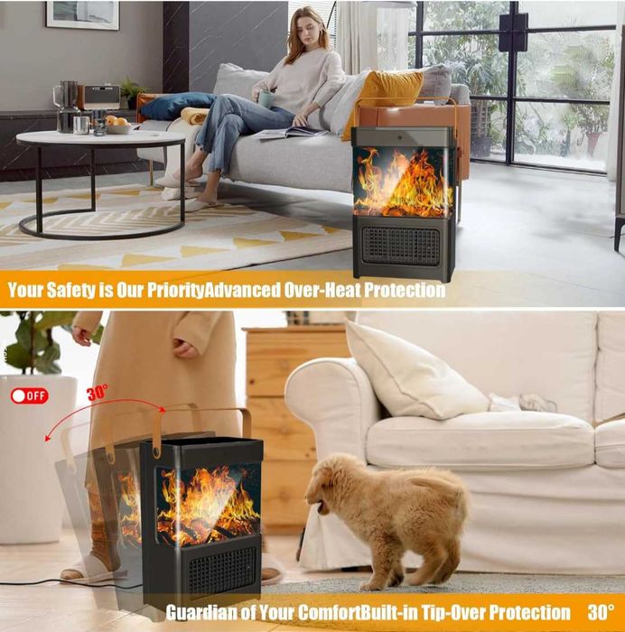 Анимирана камина 3D с керамичен нагревател с вентилатор 2200W Клас А