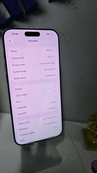 iPhone 16 PRO MAX 256GB Baterie Originală:91%.Preṭ fix!