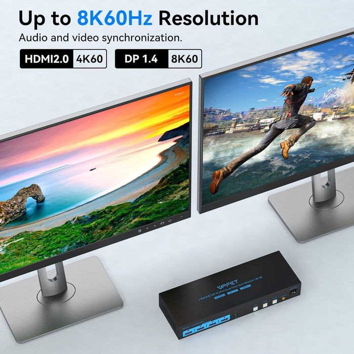 Switch Comutator KVM HDMI 2.0 Displayport 1.4 2 monitoare 3 PC 4K/8K