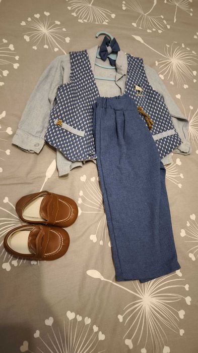 Официален комплект с обувки, панталон, риза и стилно елече  18м 86р-р