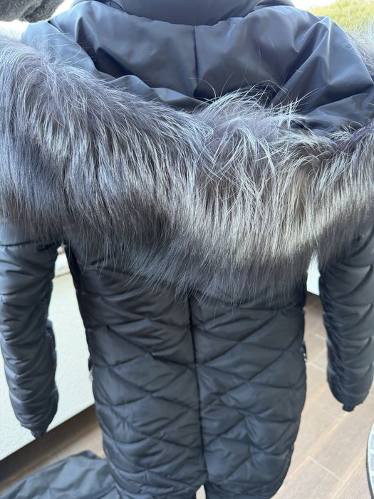 Зимен гащеризон с пух и естествен косъм – като нов, размер S (EU 36 / BG 44)