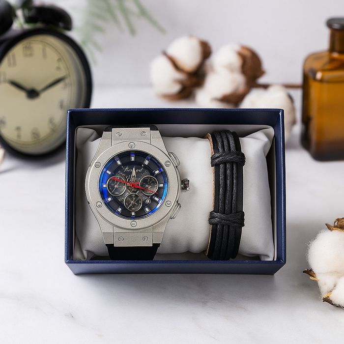 Стилен мъжки подарък – часовник и гривна в комплект