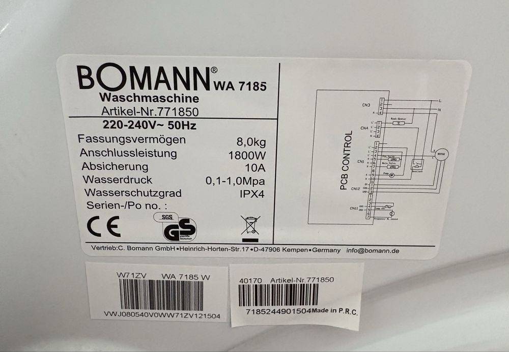 Пералня Bomann® 8 кг, 1400 об/мин, инверторен мотор