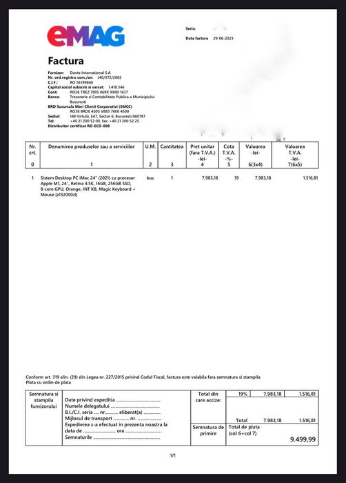 Calculator nou PC iMac 24" Apple M1, 16GB RAM, 256 GB SSD