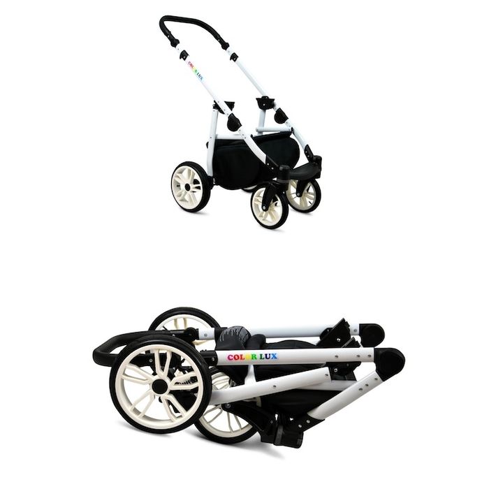 Carucior bebelusi 3in1 BabyLUX COLORLUX WHITE ,scaun auto,roz/alb.