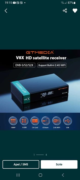 Vând receptor/receiver/ decodor /tuner tv GT media V8X