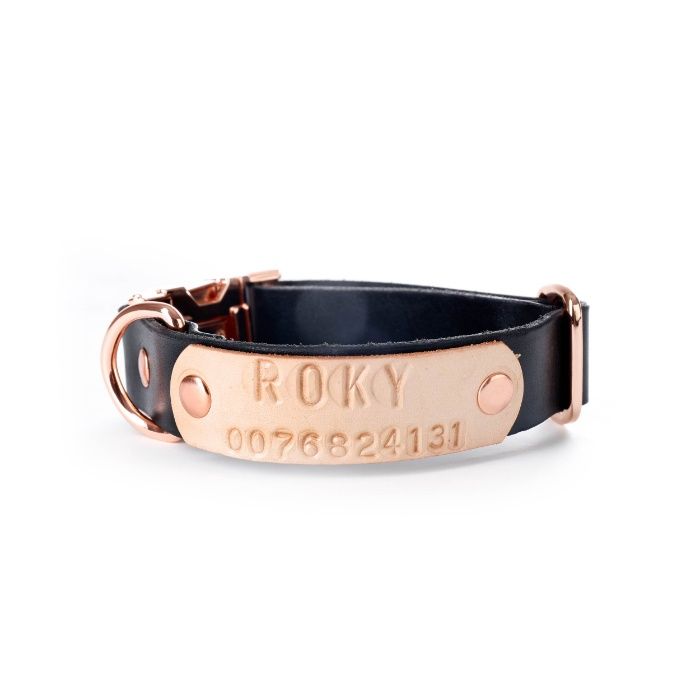 Нашийник за кучета с име и телефон / катарама цвят розово злато/