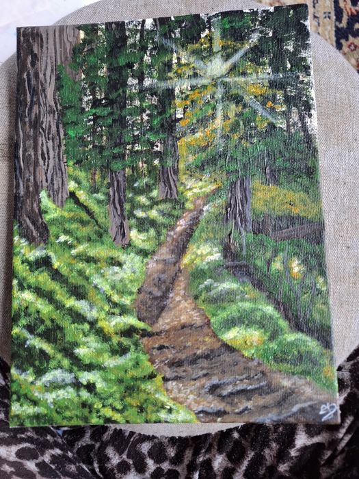 Tablou pictat manual „Șoaptele pădurii” –peisaj natură