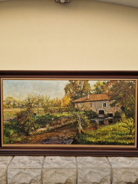 Изключителна антикварна авторска френска картина масло платно