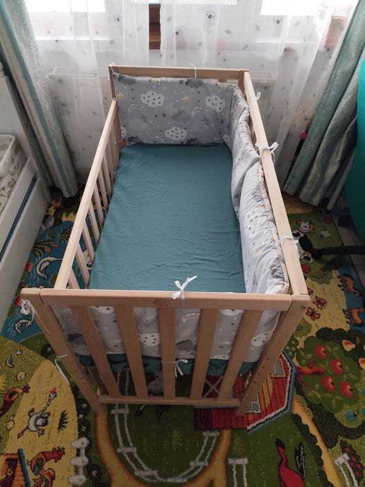 Patut bebelus lemn masiv de fag + Saltea copiii bebeluși
