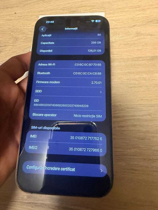 iPhone 16 Pro Max 256GB Desert Titanium – Ca Nou, Cutie, Factură, Baterie 97%