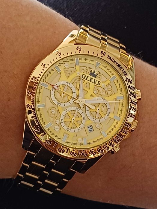 OLEVS Хронограф Многофункция Кварц,Скелет, Hollow Out,HD Светещ,3 АТМ