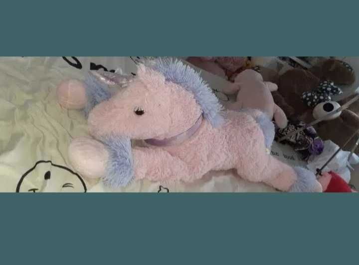 Unicorn roz, mare si pufos, 85 cm