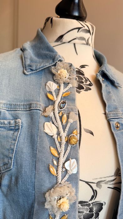 Geaca de blugi denim / S / dantela ștrasuri mărgele / impecabila